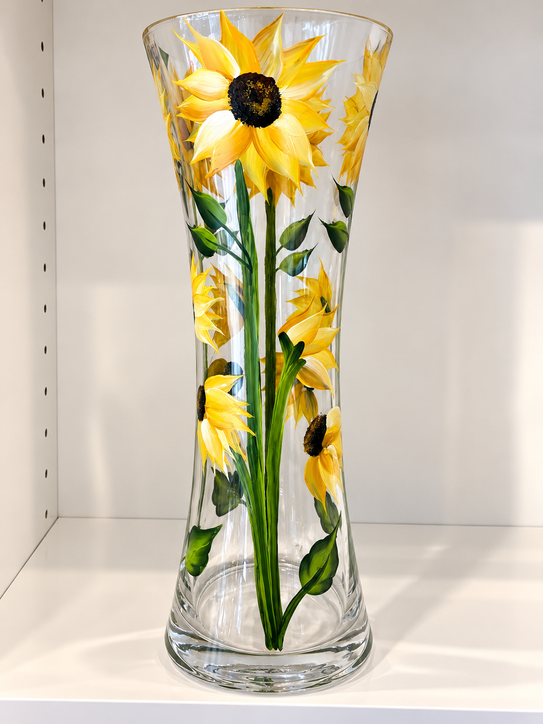 Tall glass hand painted vase