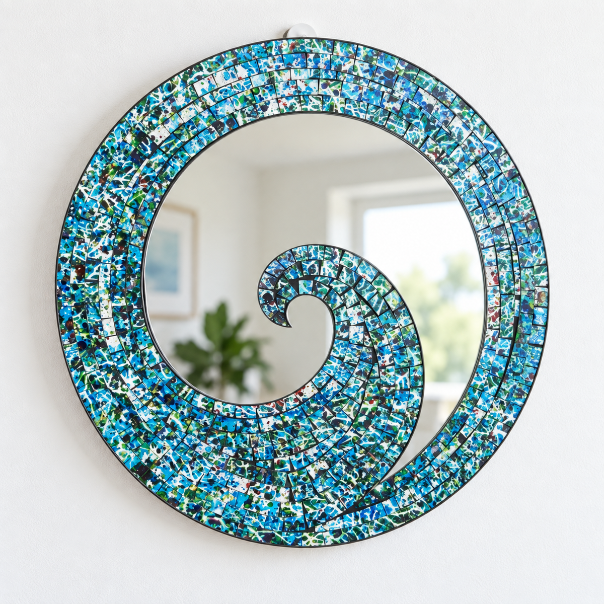 Sea wave mosaic glass mirror