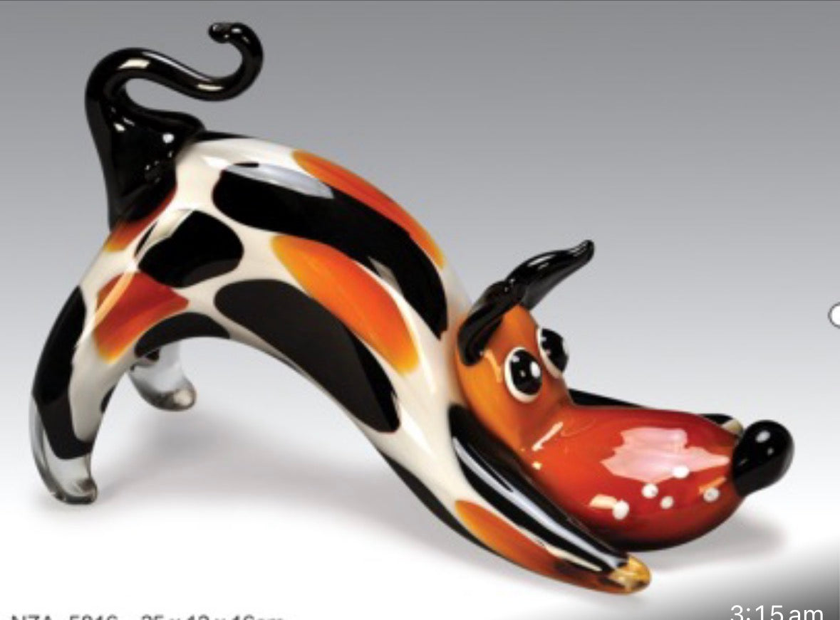 Playful Hand-Blown Glass Dog Figurine