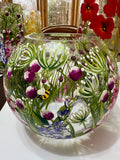 Hand painted round floral vase with bumbel bees