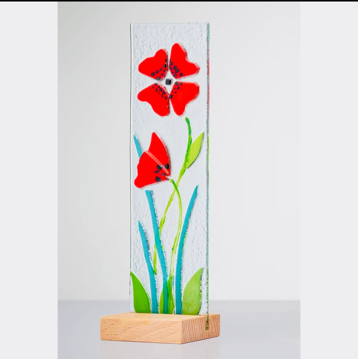 Glass Daffodil and Poppy decorative plaque