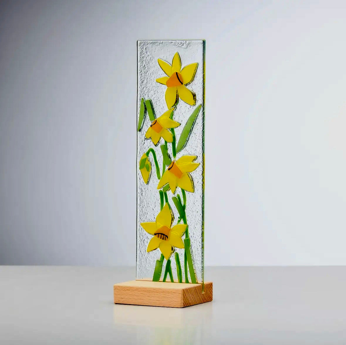 Glass Daffodil and Poppy decorative plaque