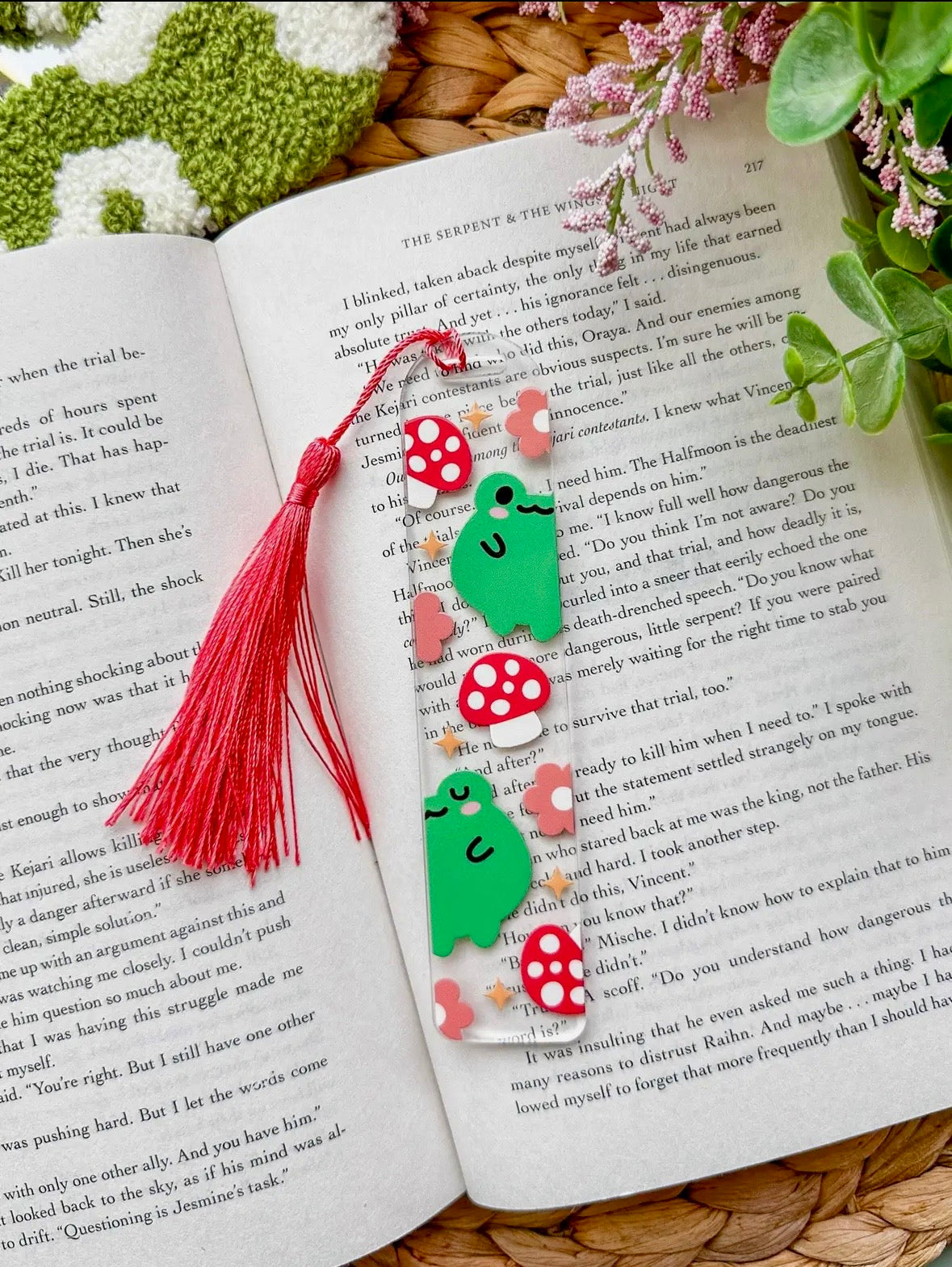 Glass like acrylic book marks in 7 different designs with silk tassels