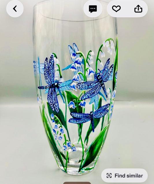 Hand painted dragon fly vase