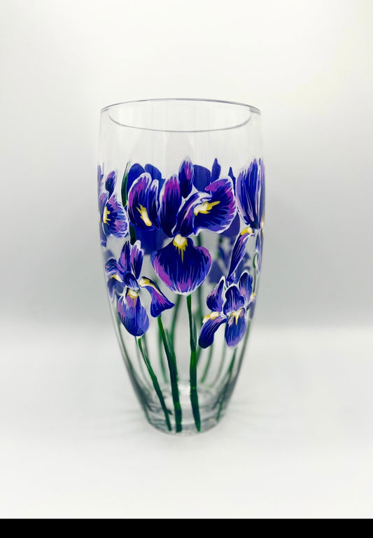 Hand painted glass flower vase
