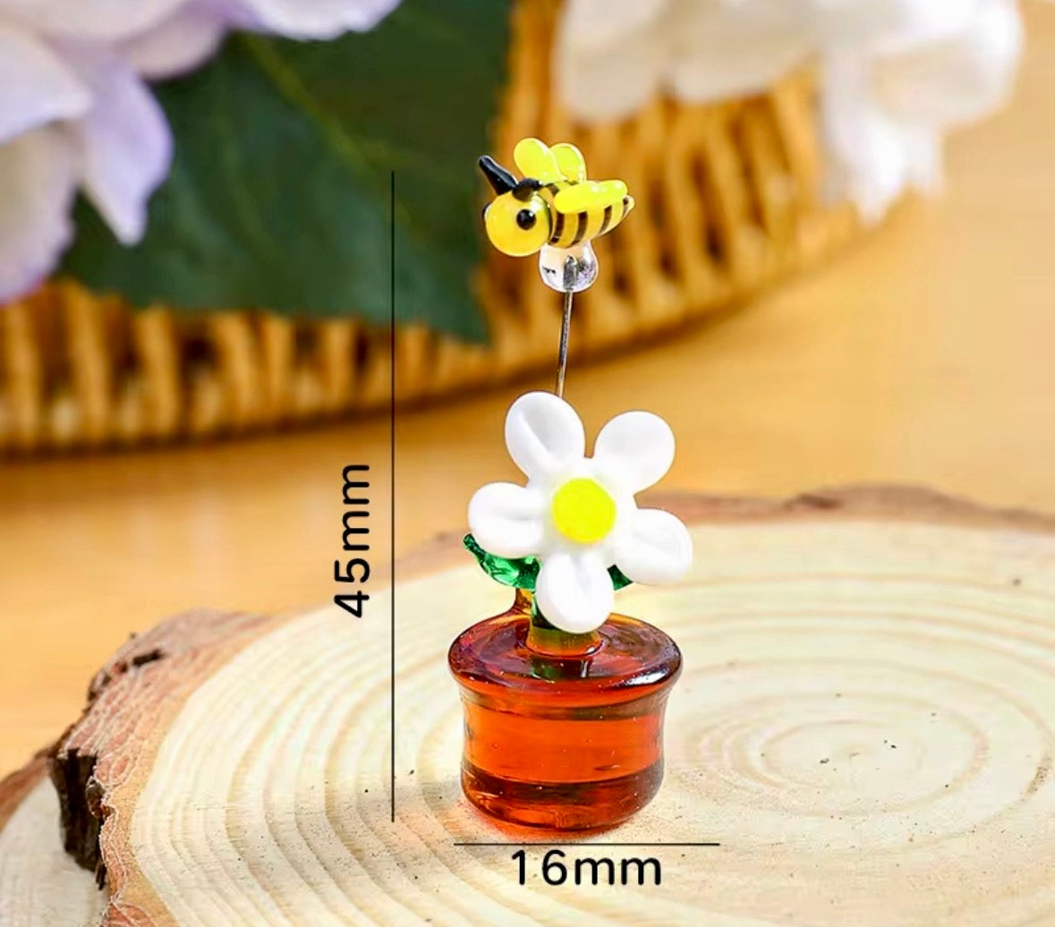 Glass Bee in flower pot
